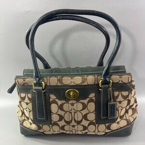 Rare Authentic Coach # 11062 Hampton Signature Brown/Green Carryall Shoulder Bag